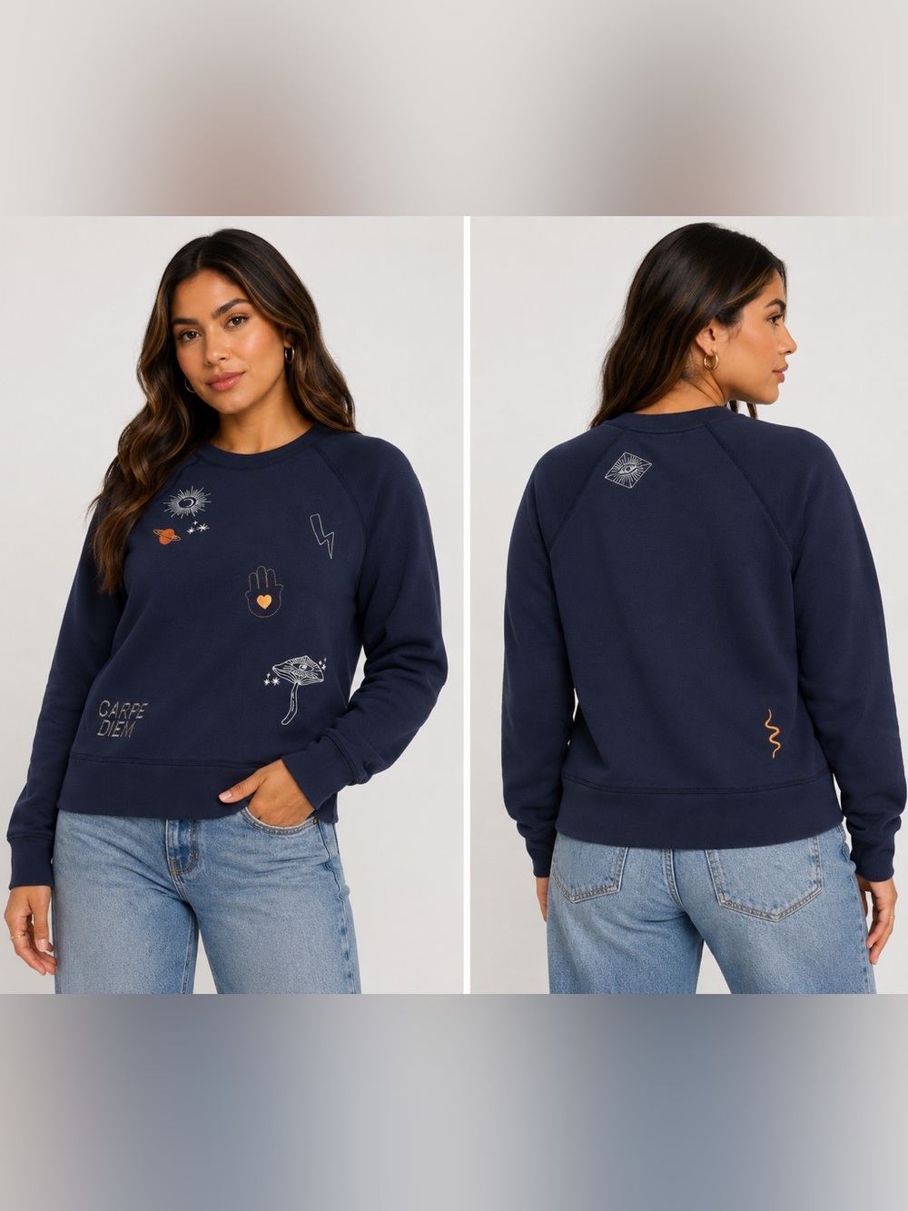 NWT Spiritual Gangster Mystical Forever Cozy Crew Sweatshirt Embroidery Stars L